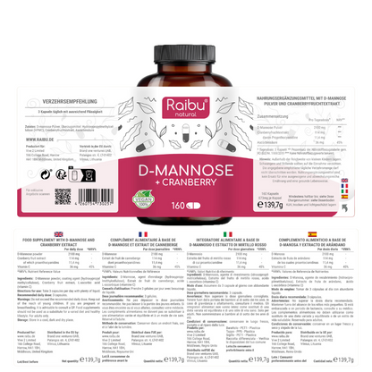 D-Mannose à la canneberge | 160 Cap. 