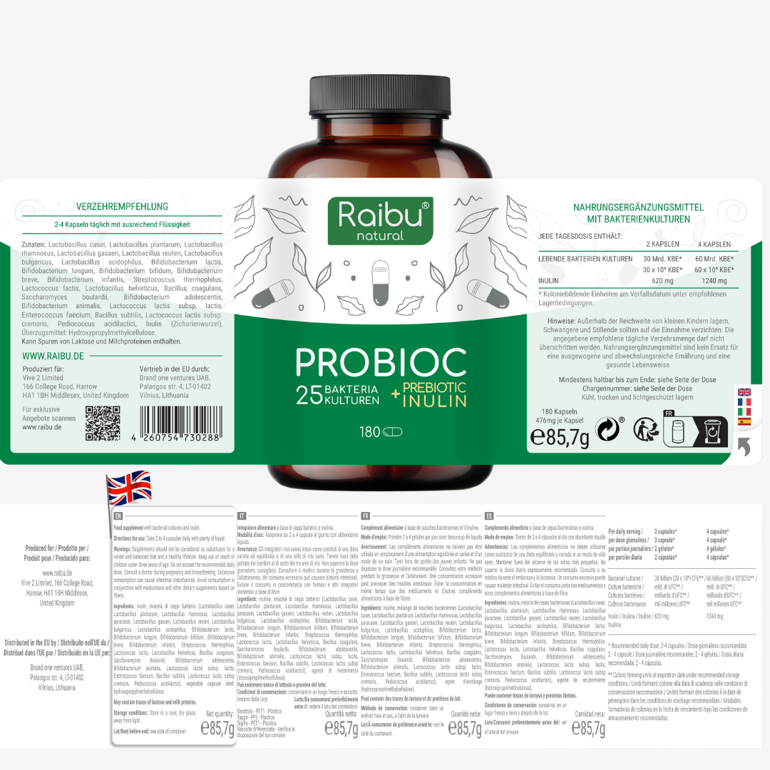 Probiotique - 25 souches bactériennes avec inuline | 180 Cap.