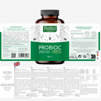 Probiótico - 25 cepas bacterianas con inulina | 180 Cap.