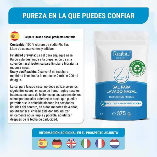 Sal para enjuague nasal para duchas nasales