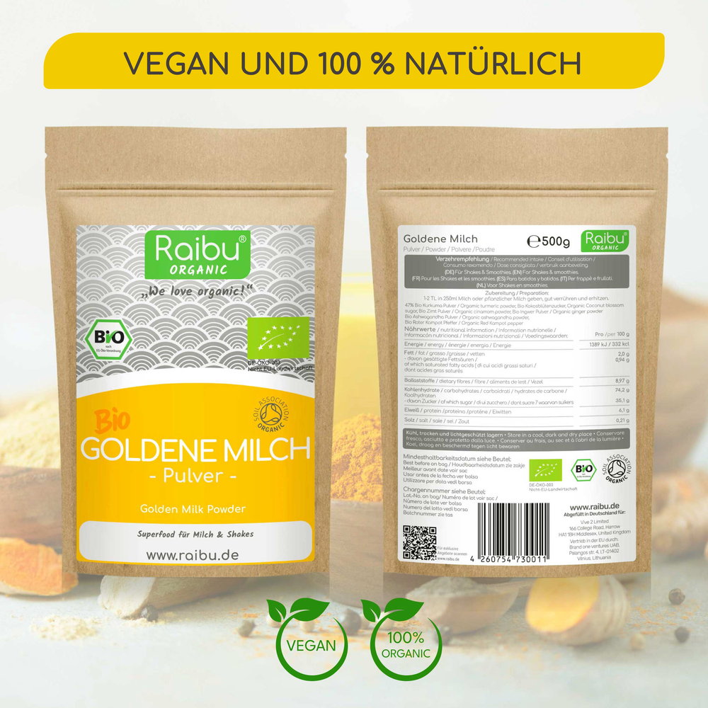 Leche dorada en polvo | Mezcla para café con leche de cúrcuma y ashwagandha (eu) 