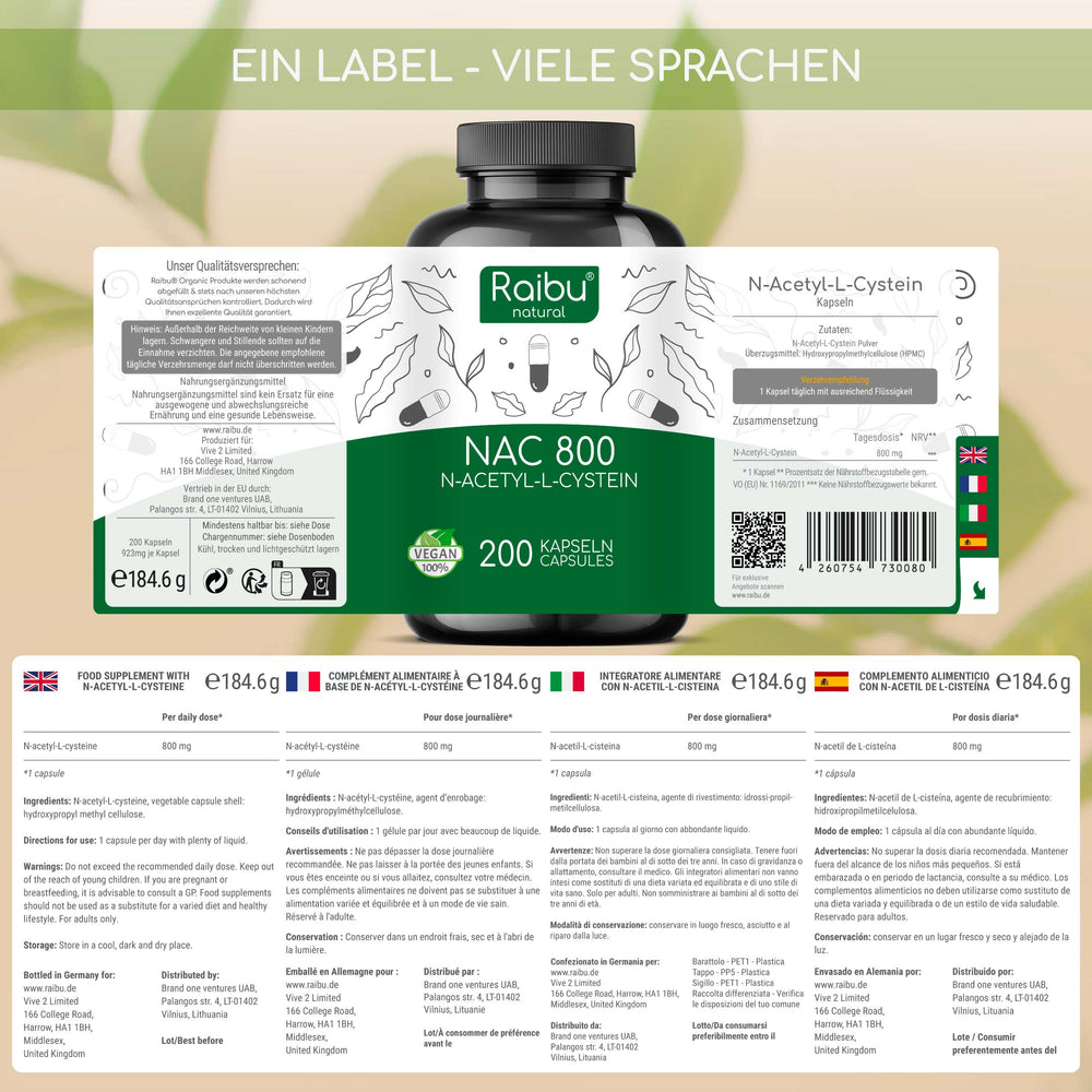 NAC (N-Acetyl-Cystein) 800 | 200 Cap (eu)