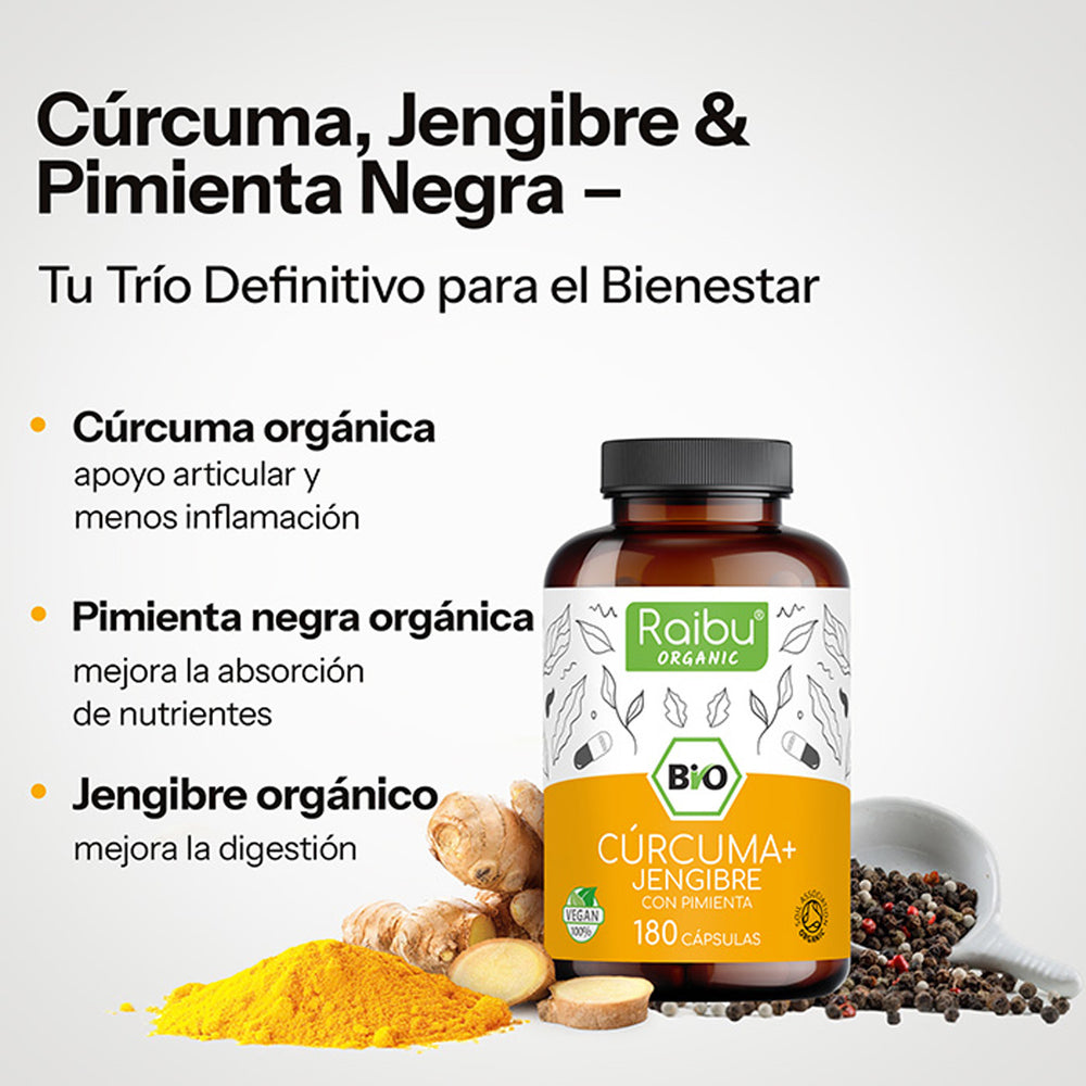 Cúrcuma, jengibre y pimienta negra | 180 cápsulas