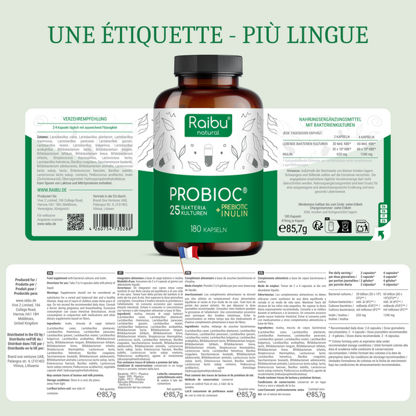 Probiótico - 25 cepas bacterianas con inulina | 180 cápsulas (fr)