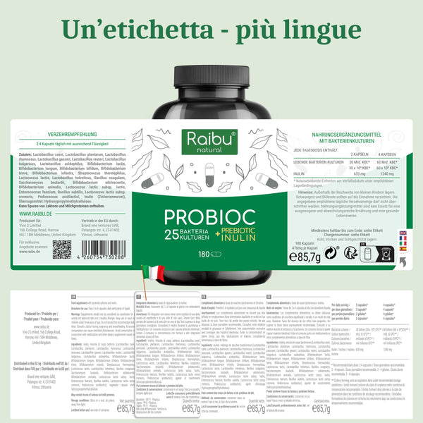 Probiotico - 25 ceppi batterici con inulina | 180 cap.