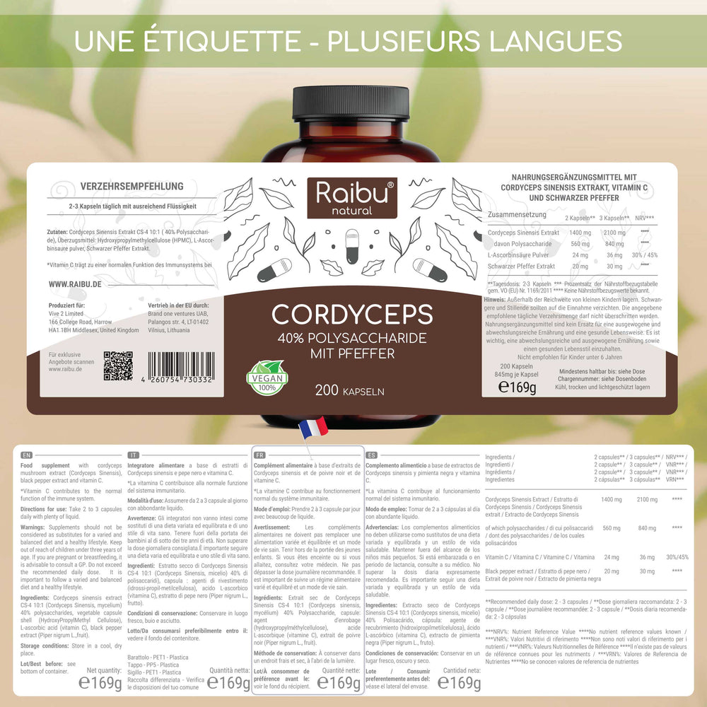 Cordyceps (dosis alta) | 200 cápsulas (fr)