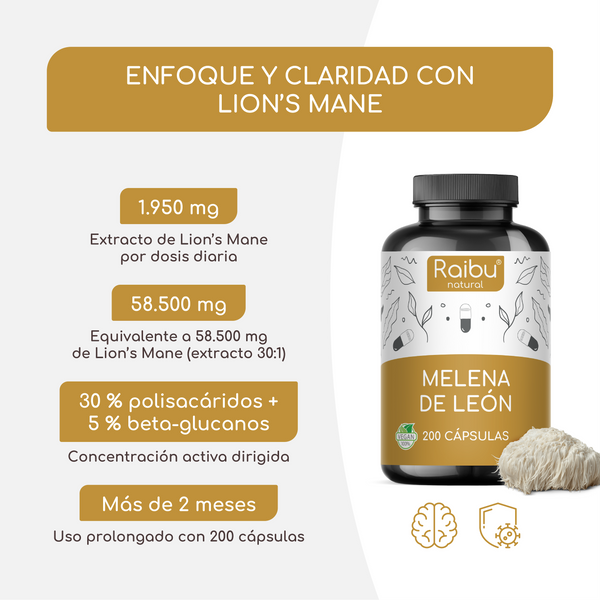 Melena de león (dosis alta) | 200 cápsulas