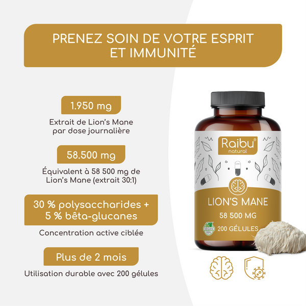 Crinière de lion (forte dose) | 200 capsules (fr)