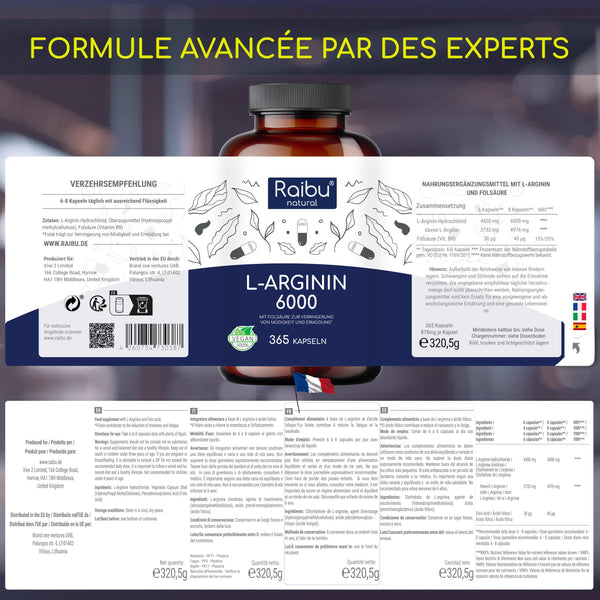 L-Arginin - 6000mg | 365 Cap (fr)