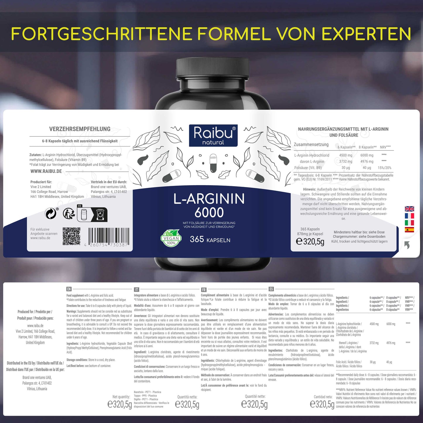 L-Arginine - 6000mg | 365 Cap.