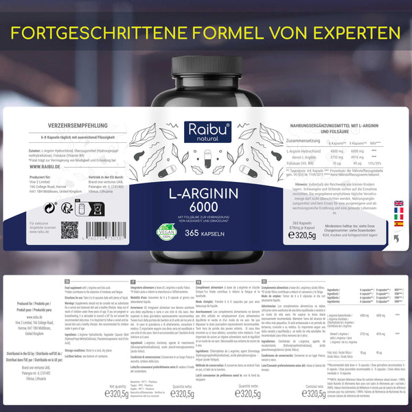L-Arginina - 6000mg | 365 Cap (UE)