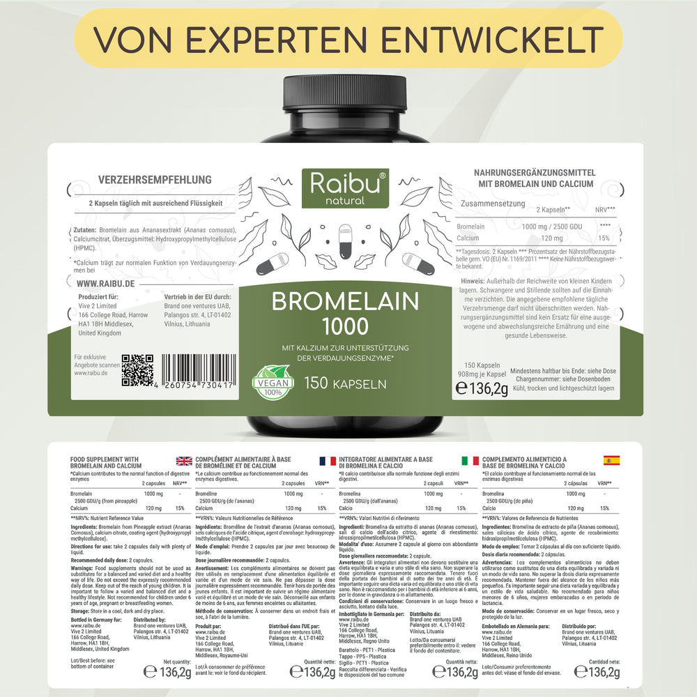 Bromelina (dosis alta) 1000 mg I 150 Cápsulas (eu)