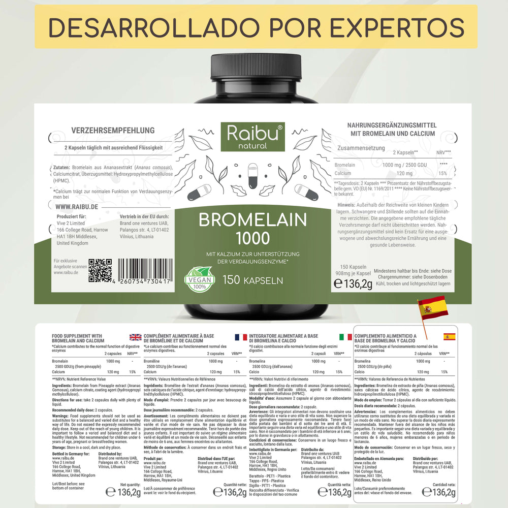 Bromelina (dosis alta) 1000 mg I 150 Cápsulas