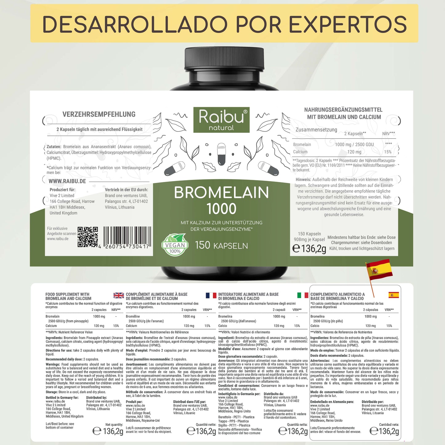 Bromelina (dosis alta) 1000 mg I 150 Cápsulas (e)