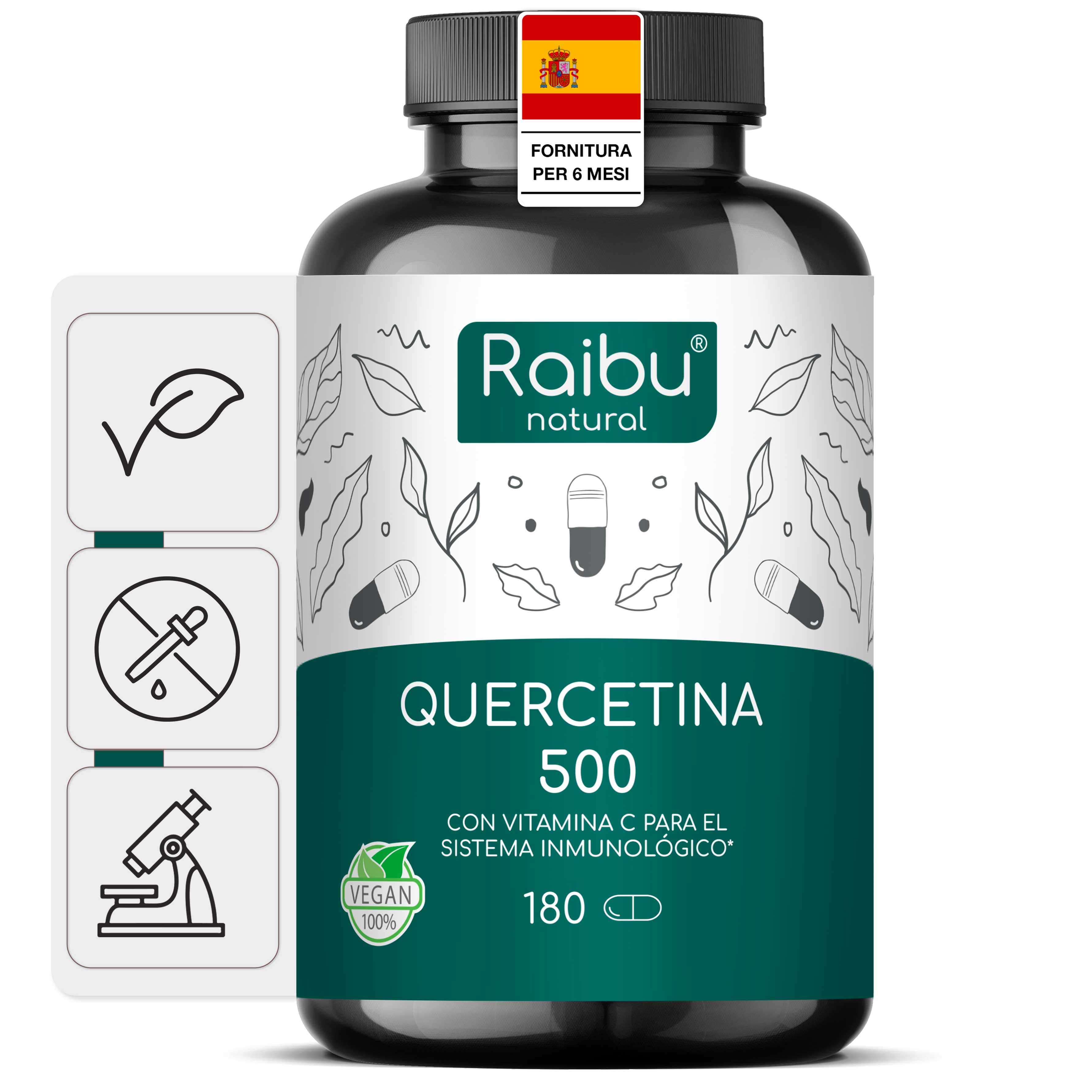 Quercetina 500mg con Vitamina C | 180 cápsulas