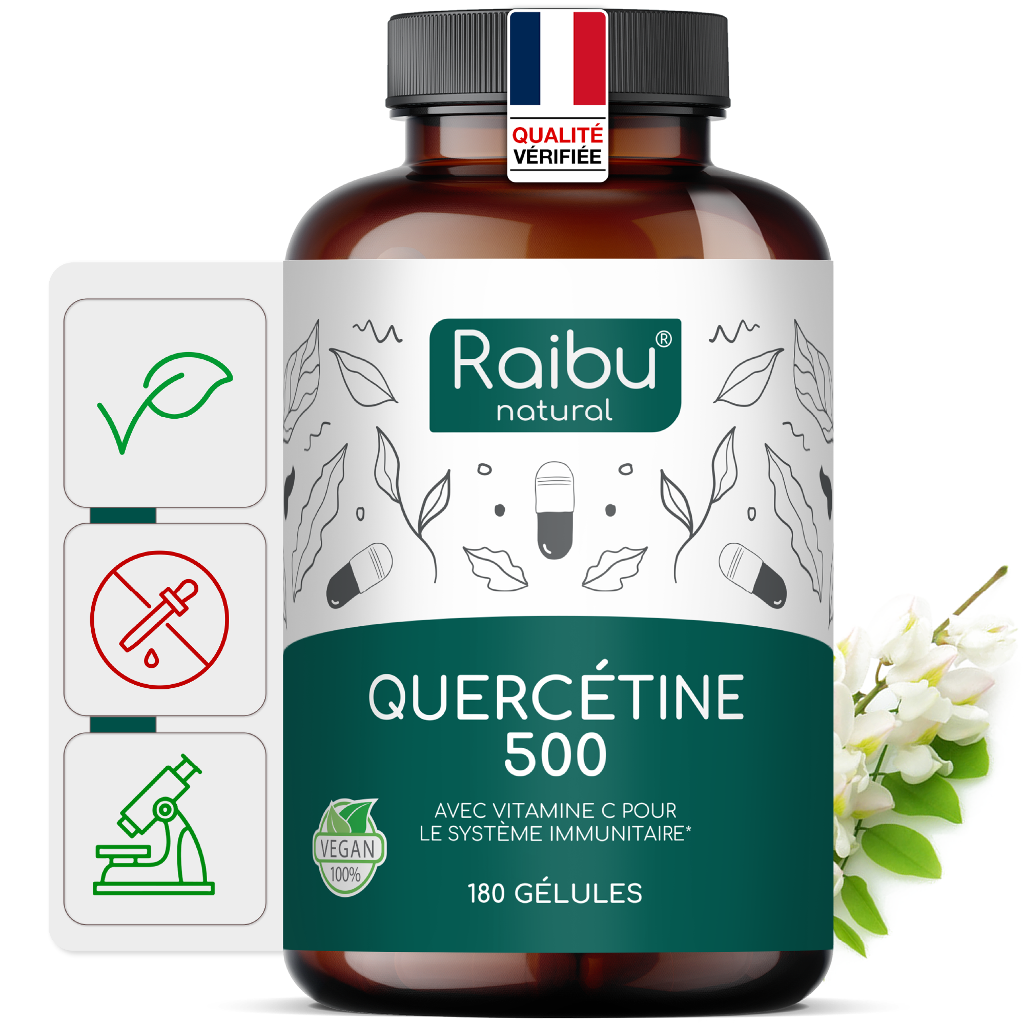 Quercétine 500 mg avec vitamine C | 180 gélules