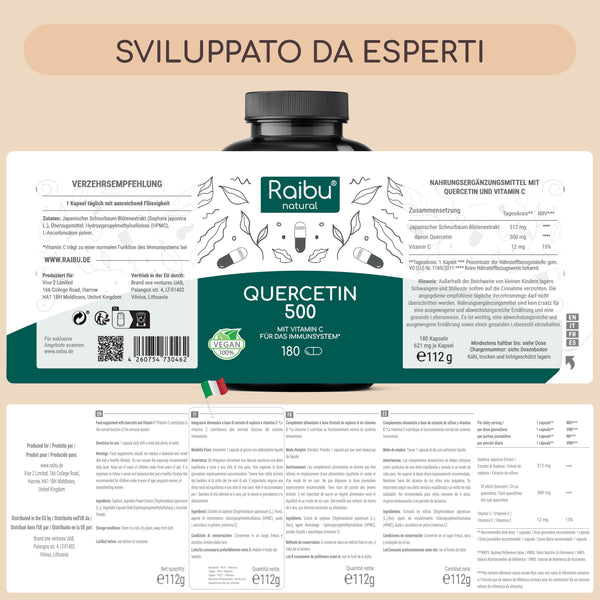 Quercetina 500mg con vitamina C | 180 Cap.