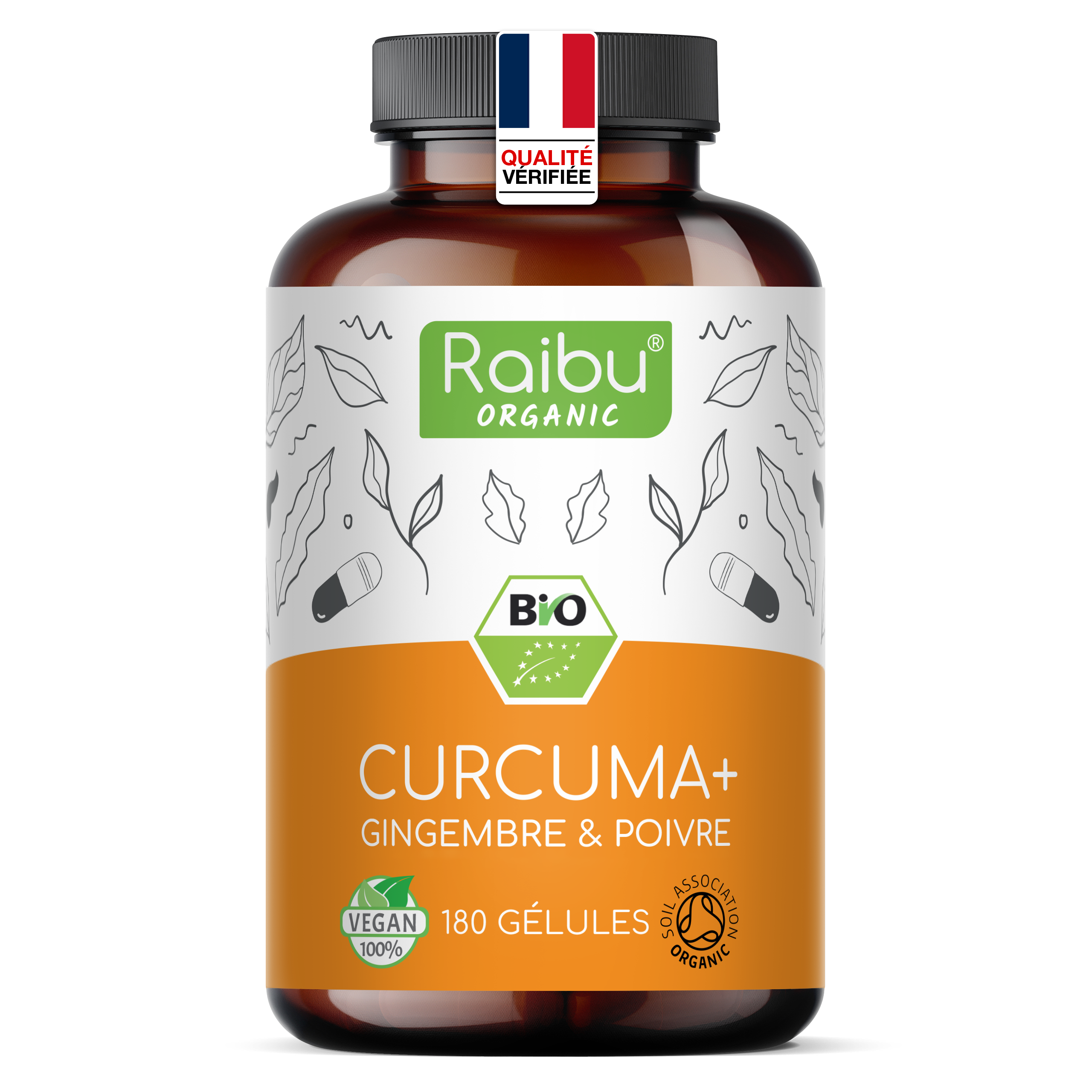 Curcuma, Gingembre au Poivre Noir | 180 gélules