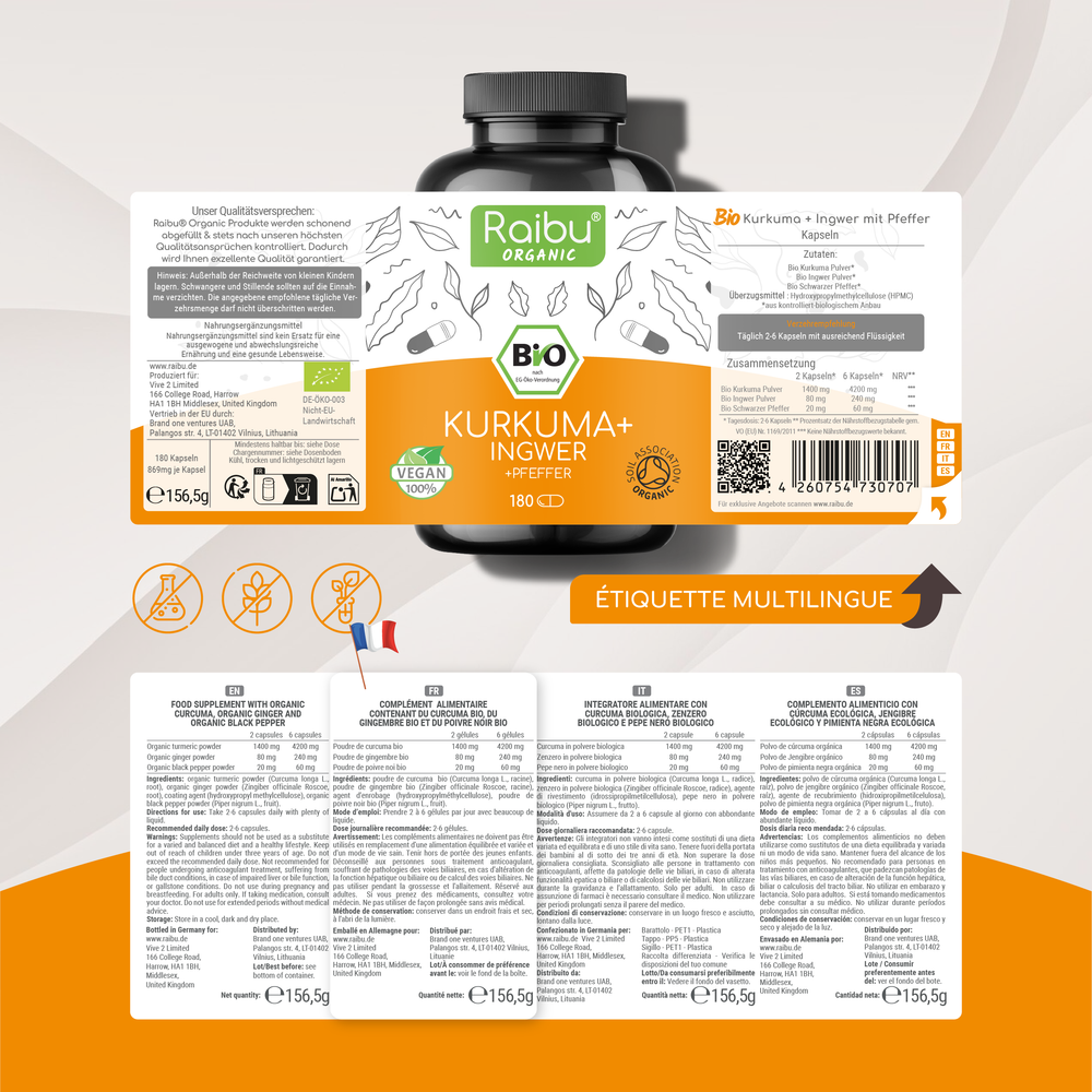 Turmeric, Ginger with Black Pepper | 180 Cap (fr)